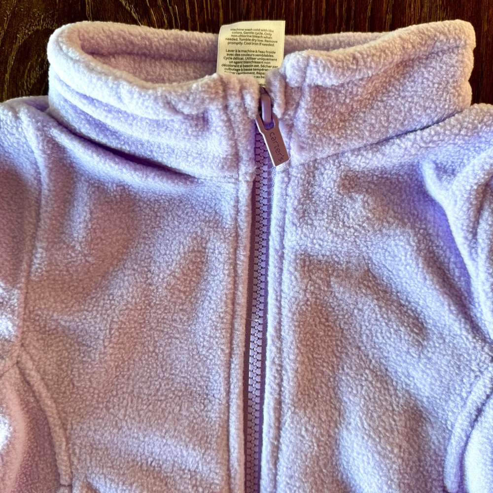 NWT Carter's super soft lavender polar fleece jacket 12mos - Picture 3 of 9